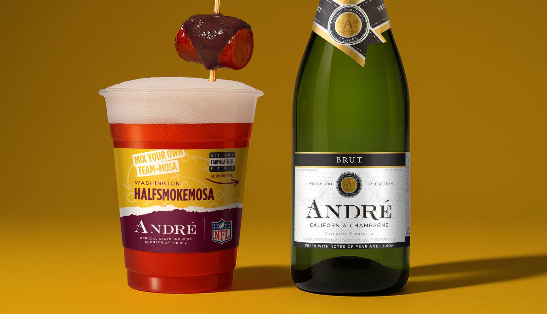 
A Washington Commanders-themed mimosa recipe from André California Champagne called the "HalfSmokeMosa."
  

