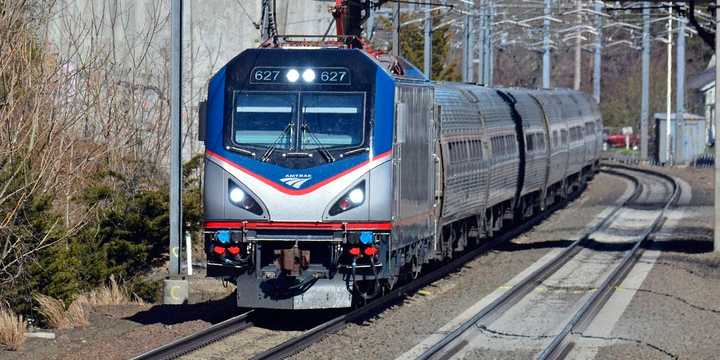 An Amtrak Northeast Regional train in Madison, CT.