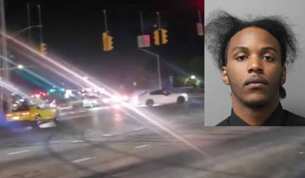 An illegal street takeover in Brookhaven in October 2024. Inset: Matthew Mitchell. An illegal street takeover in Brookhaven in October 2024. Inset: Matthew Mitchell.