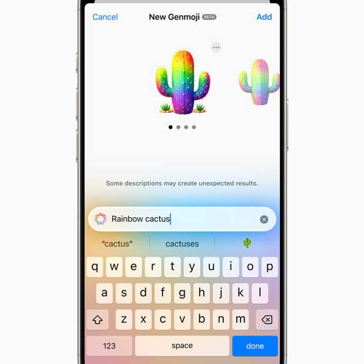 Users can create their unique emoji with Genmoji, making conversations with family and friends more fun and playful.
  
