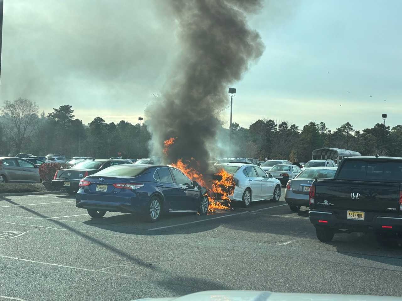 A car fire at Manchester Plaza