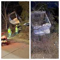 Box Truck Overturns Into Woods Trapping Victim Along Route 287 (PHOTOS)