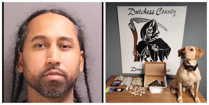 George Cintron and the drugs and gun seized during the warrant search.&nbsp;