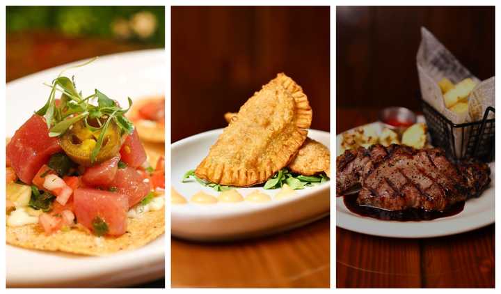 Poke Tuna Tostada, Empanada and Ribeye steak.&nbsp;