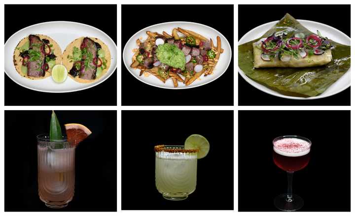 A sampling of some of the best from Carlitos Tequileria includes a brisket taco, street fries, pork tamale, and Jamaica Blossom, Margarita, and Poloma.&nbsp;
  
