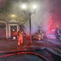<p>More than 50 firefighters battled the blaze on Broad Street in downtown Stamford for two hours before it was extinguished on Friday, March 6. </p>