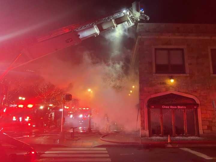 Chez Vous Bistro, a popular French restaurant, at the corner of Broad and Spring Streets in downtown Stamford, was destroyed in a four-alarm fire on Friday morning, March 7. 
