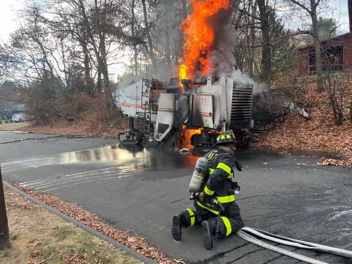 Firefighters battled a construction equipment fire on Betmarlea Road in Norwalk on Wednesday afternoon, Nov. 20. 