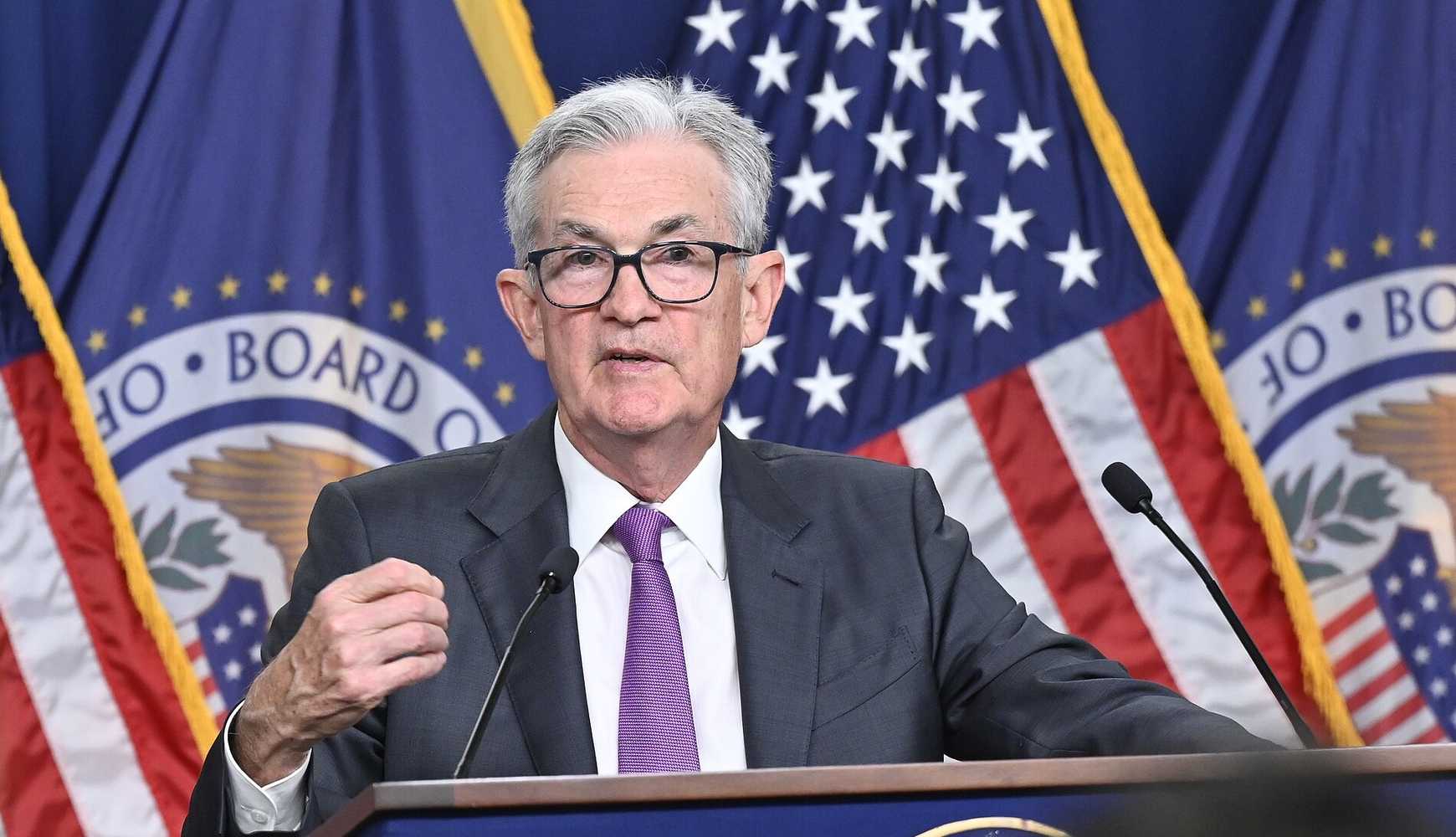 
Federal Reserve chair Jerome Powell at a July 2023 news conference.
