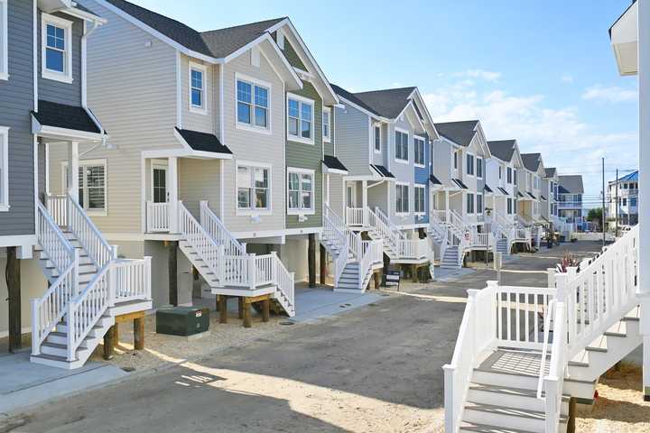 Homes rebuilt after Hurricane Sandy in the Osborn Dunes community of Mantoloking, NJ.