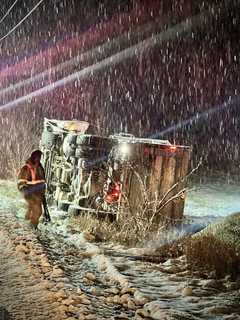 Plow Truck Overturns In Franklin County Amid Snowy Conditions