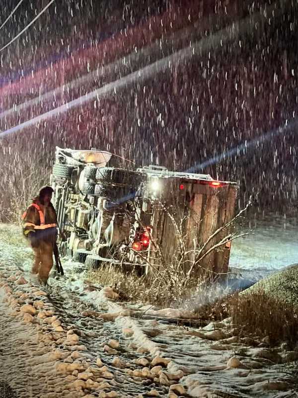 Plow Truck Overturns In Franklin County Amid Snowy Conditions