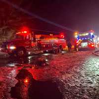 <p>Fire engines at the scene of the double-fatal fire.</p>