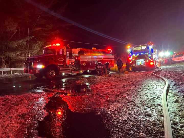 Fire engines at the scene of the double-fatal fire.