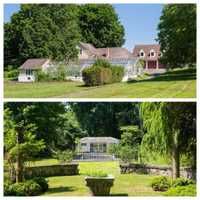 <p>The property includes two greenhouses — one pictured above — and a pool with a pool house (below)</p>