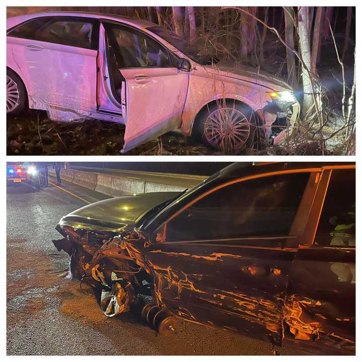 The wrong-way crash ripped the front wheel off of one of the vehicles and sent the other into a wooded area near westbound Exit 4 on I-291 on Sunday night, Dec. 22.&nbsp;