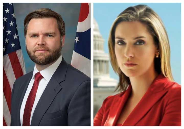 Sen. JD Vance and Stamford native&nbsp;Margaret Brennan in 2018. The "Face the Nation" host and the senator from Ohio had a heated exchange during the vice presidential debate on Tuesday, Oct. 1.&nbsp;