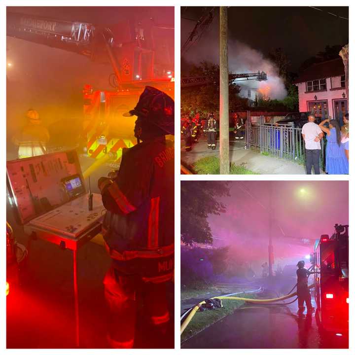 Bridgeport firefighters battle a blaze on Alpine Street Saturday night, Aug. 31.&nbsp;