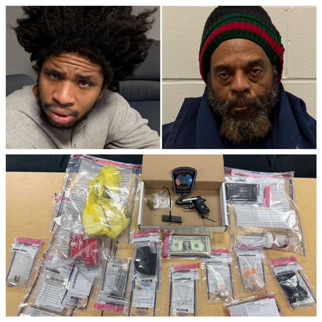 Noah Celestin (left) and Brian Davis were arrested in a raid at a Bristol home on Tuesday, Dec. 9. Police said they recovered drugs, cash, drug paraphernalia, and a pistol. Noah Celestin (left) and Brian Davis were arrested in a raid at a Bristol home on Tuesday, Dec. 9. Police said they recovered drugs, cash, drug paraphernalia, and a pistol.