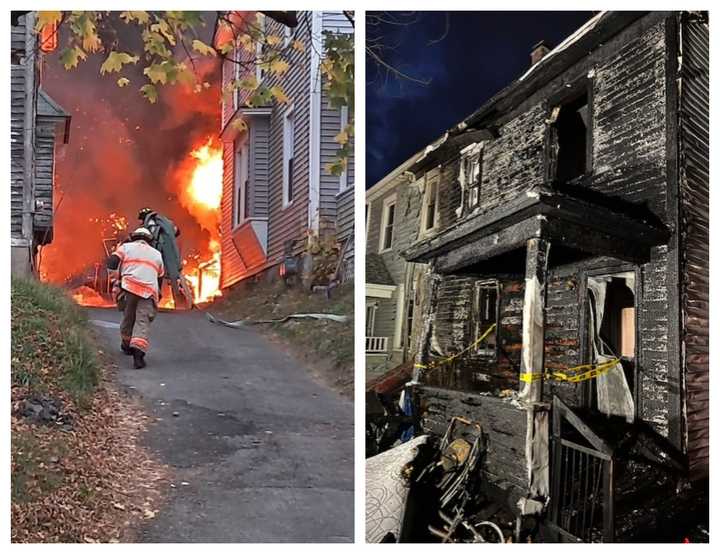 Pittsfield firefighters battle a blaze at 8-10 Scamwell Ave. on&nbsp; Friday afternoon, Nov. 8.&nbsp;