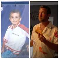 <p>Derek Murphy, left at 5 years old, and Bar Stool Sports CEO Dave Portnoy.&nbsp;</p>