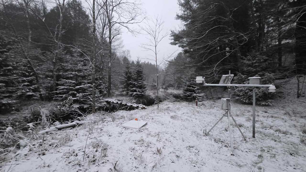 The first snow of the season was reported in Maryland.