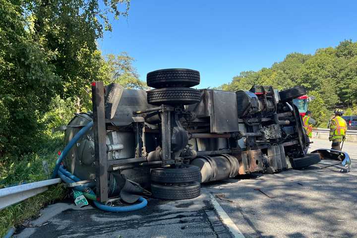 Sewage Truck Overturns, Spills Contents On I-684 In Goldens Bridge