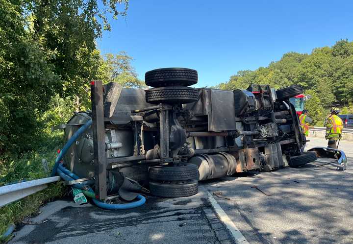 The overturned septic company truck.&nbsp;