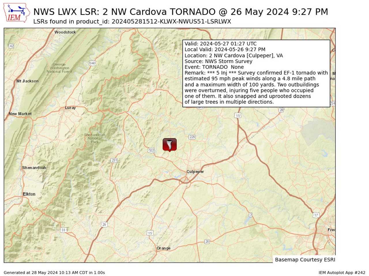 Tornado With 95 MPH Winds Injures 5, Leaves 5Mile Path Of Destruction