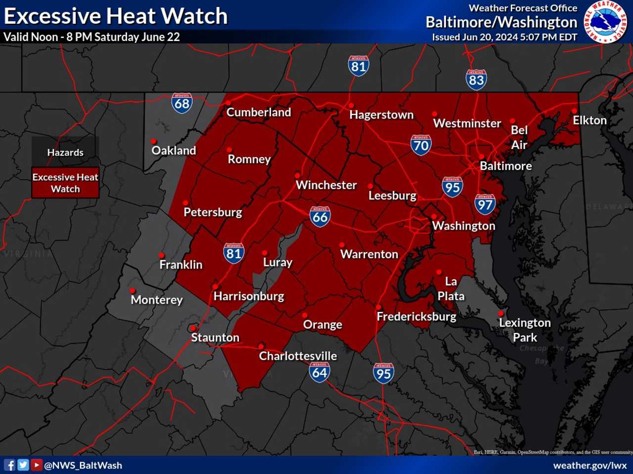 Excessive Heat Watch Issued For Most Of DMV Region With Temperatures