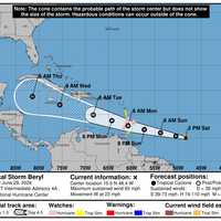 <p>Beryl's projected path through Thursday, July 4.</p>