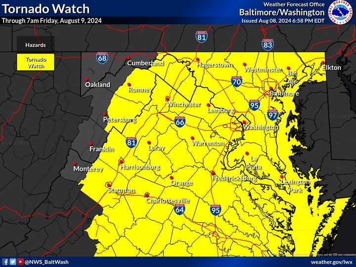 The Tornado Watch in the DMV region.