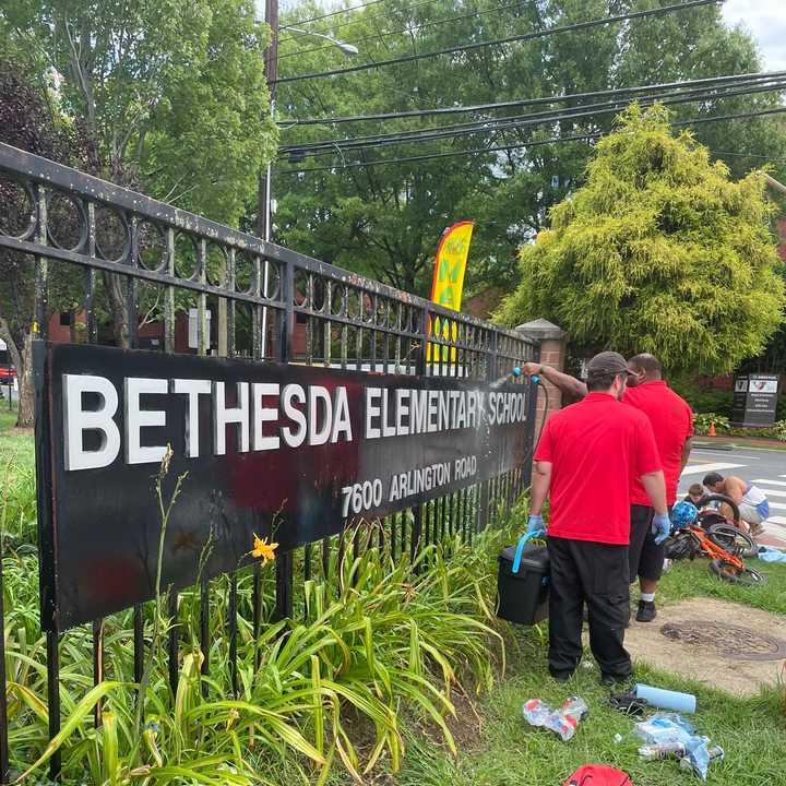 Cleaning crews clearing the hateful graffiti in Montgomery County.