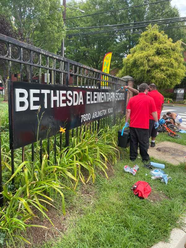 Community Helps Scrub Anti-Semitic Graffiti From Maryland Elementary School Sign