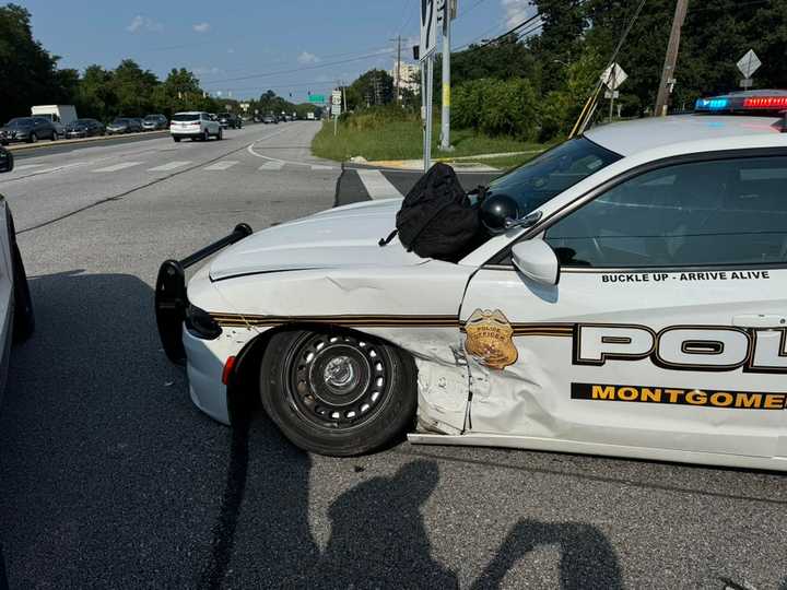 The officer's vehicle was intentionally struck in Montgomery County.