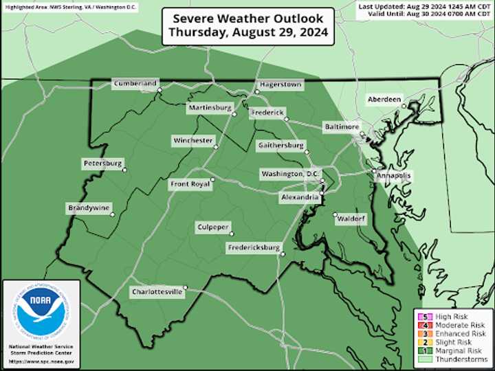 The Severe Weather Outlook on Thursday, Aug. 29.