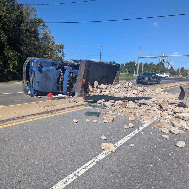 The scene of the overturned vehicle in Montgomery County.