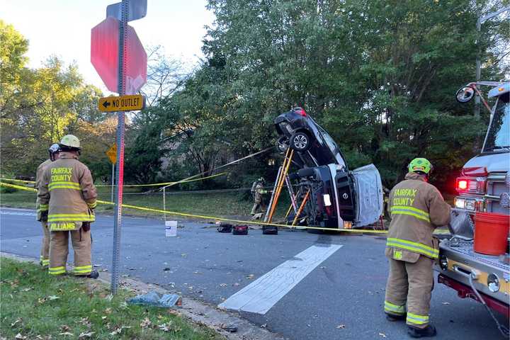 Curious Crash Leaves One Vehicle Upright, Second On Side At Fairfax County Intersection