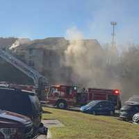 <p>The scene of the fire on Pear Tree Court in Montgomery County.</p>