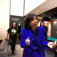 <p>Angela Alsobrooks celebrating the win.</p>