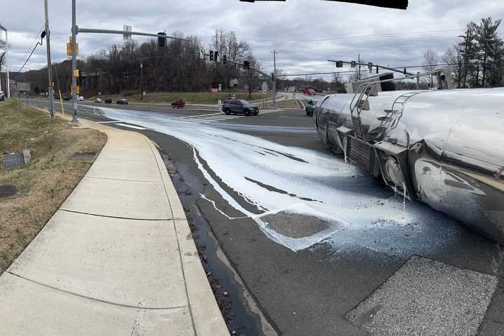 Dairy Disaster: Overturned Tanker Spills Milk All Over Prince George's County Roadway (PHOTOS)