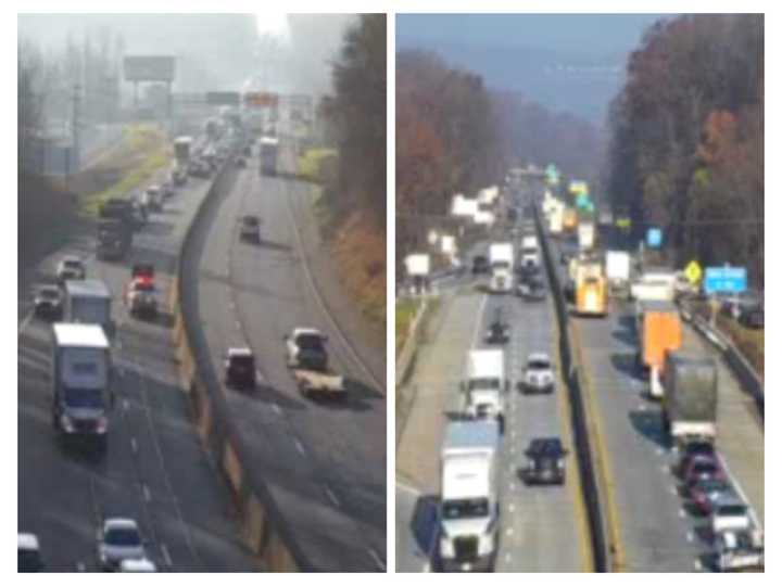 Traffic backed up from the two crashes on Interstate 83 North.