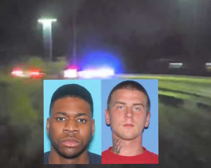 Clinton Martin (left) and Joshua Waltz (right)  and the scene of the crash on I-95.