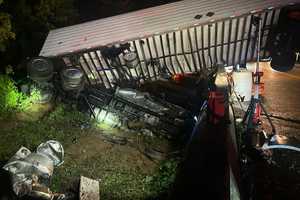 Tractor-Trailer Teeters Off Beltway Bridge In Early Morning Crash In Maryland (PHOTOS)