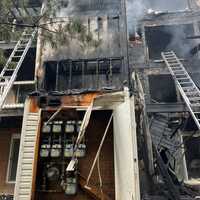 <p>The scene of the three-alarm fire in Pikesville.</p>