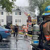 <p>The scene of the two-alarm fire in Pikesville.</p>