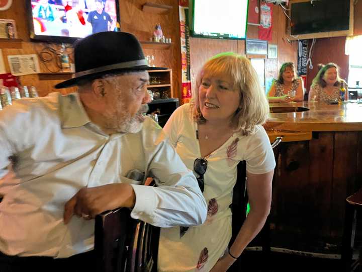 Dr. James Pruden and Liz Clement at The Cottage Bar for one last drink on Tuesday, July 30.