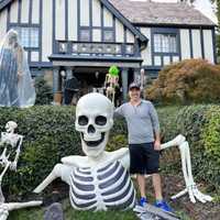 <p>Peter Maltin and his massive Costco skeleton.</p>