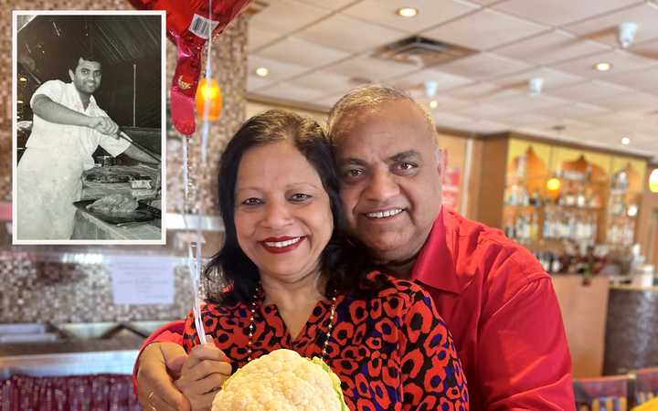 Asha and Satish Guglani at Jyoti. Inset: Satish Guglani works as a chef in India in 1980.