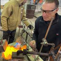 <p>Gillinder Glass&nbsp;President Jim Jones inspecting the process.&nbsp;</p>